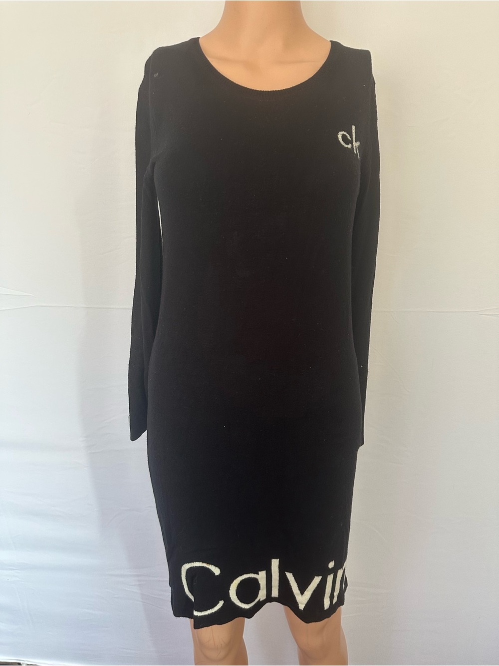 Calvin Klein Black Long Sleeve Logo Knit Dress